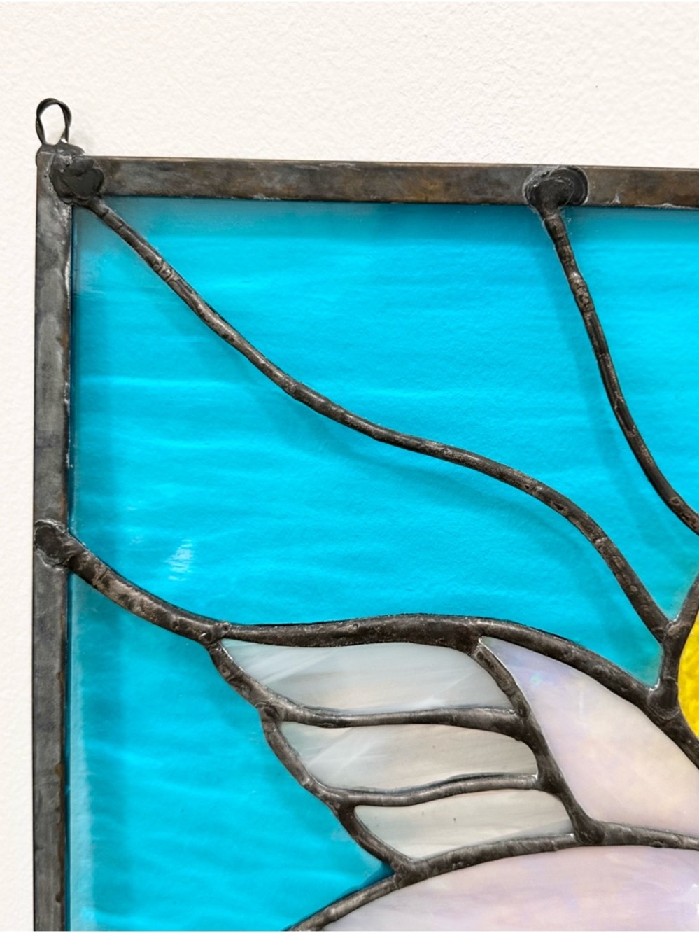 Stained Glass Angel Window Panel in Burgundy, White, Blue, Yellow 19 x 14 inches - Picture 8 of 14